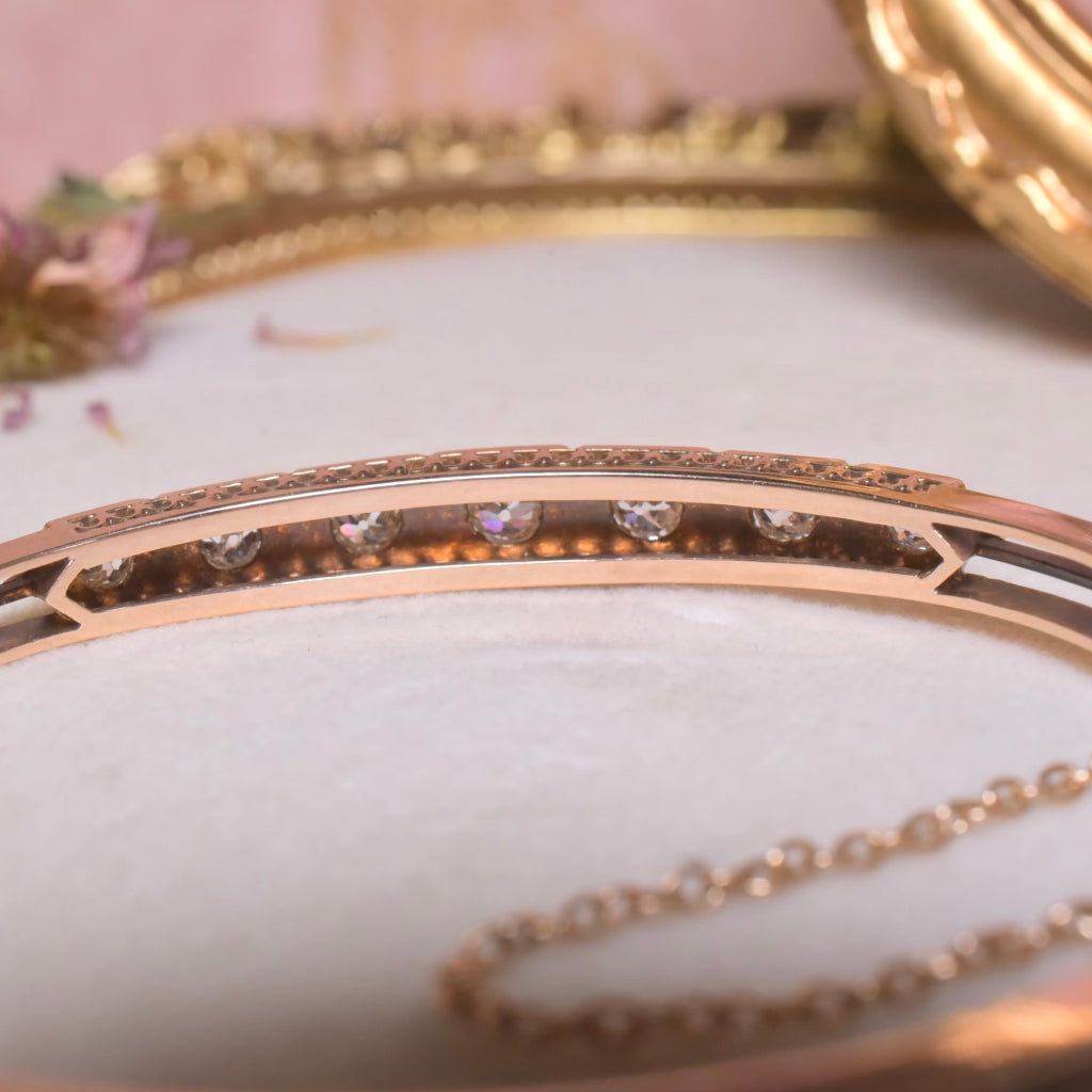 Antique Edwardian 15ct Rose Gold And Diamond 0.86ct Bangle Circa 1910 With Independent Retail Replacement Valuation $9000 AUD
