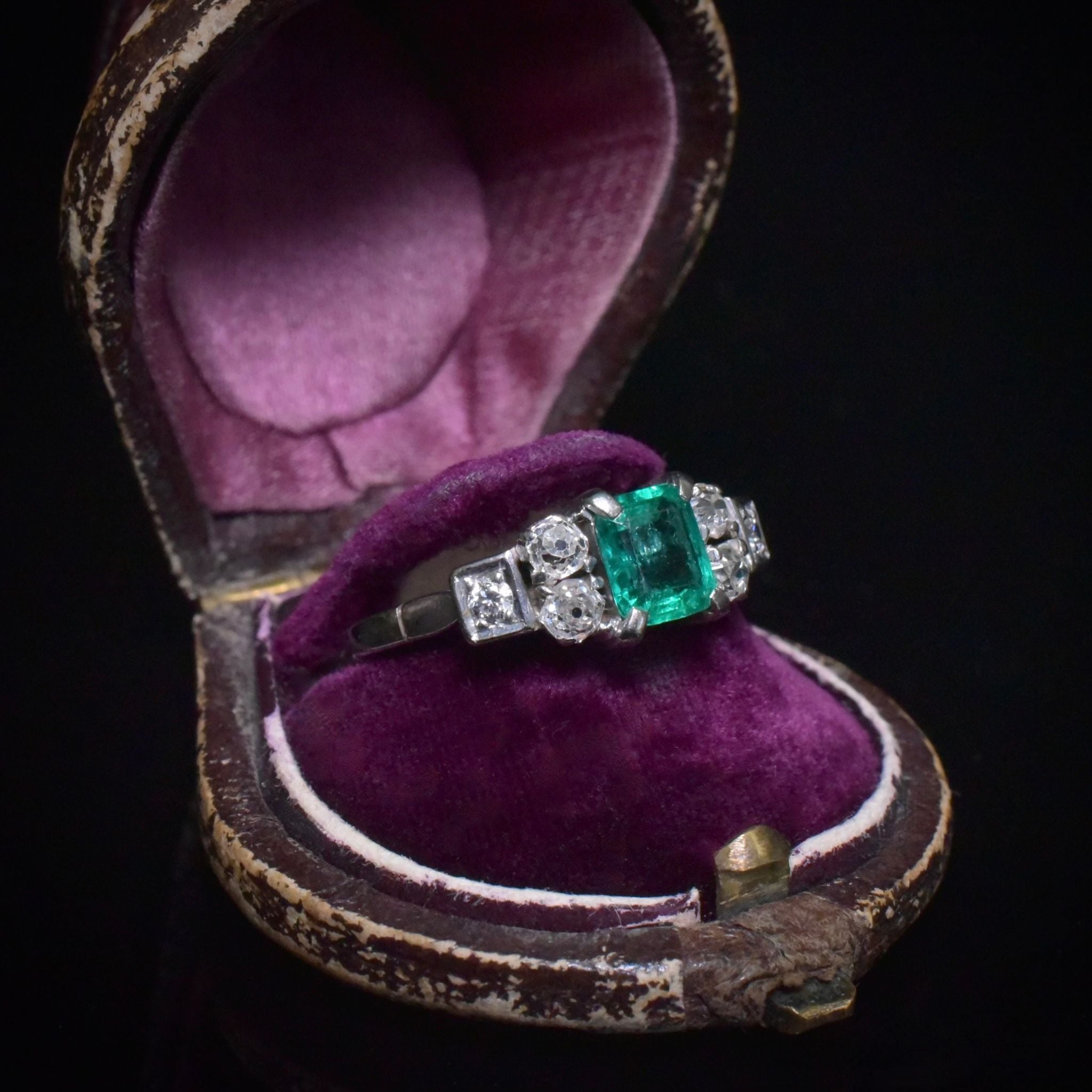Antique Australian Platinum / 18ct White Gold Emerald And Diamond Ring Circa 1920’s-30’s