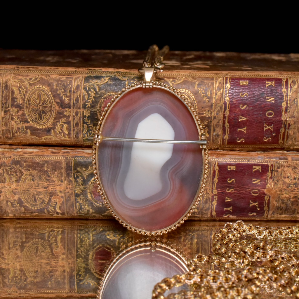 Antique Victorian 9ct Rose Gold Banded Agate Pendant/Brooch