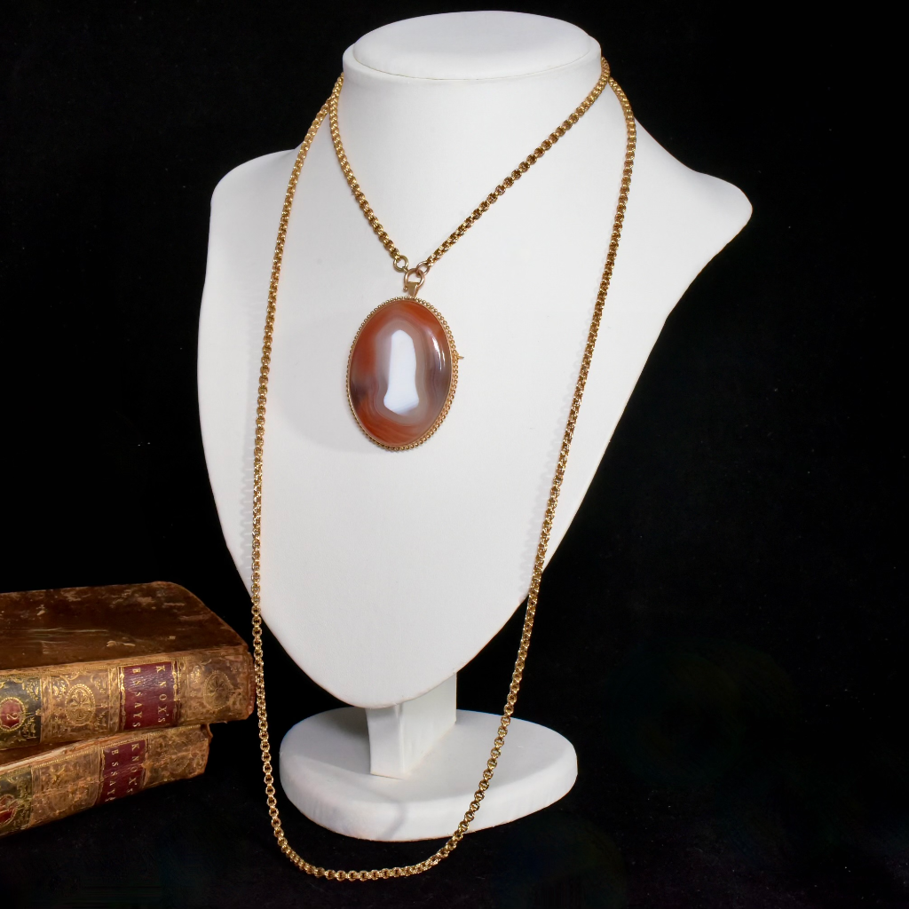 Antique Victorian 9ct Rose Gold Banded Agate Pendant/Brooch