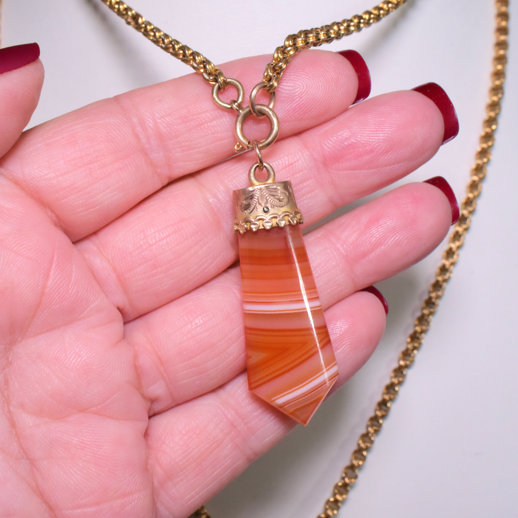 Antique Australian 9ct Rose Gold Banded Agate Fob Pendant circa 1890-1900