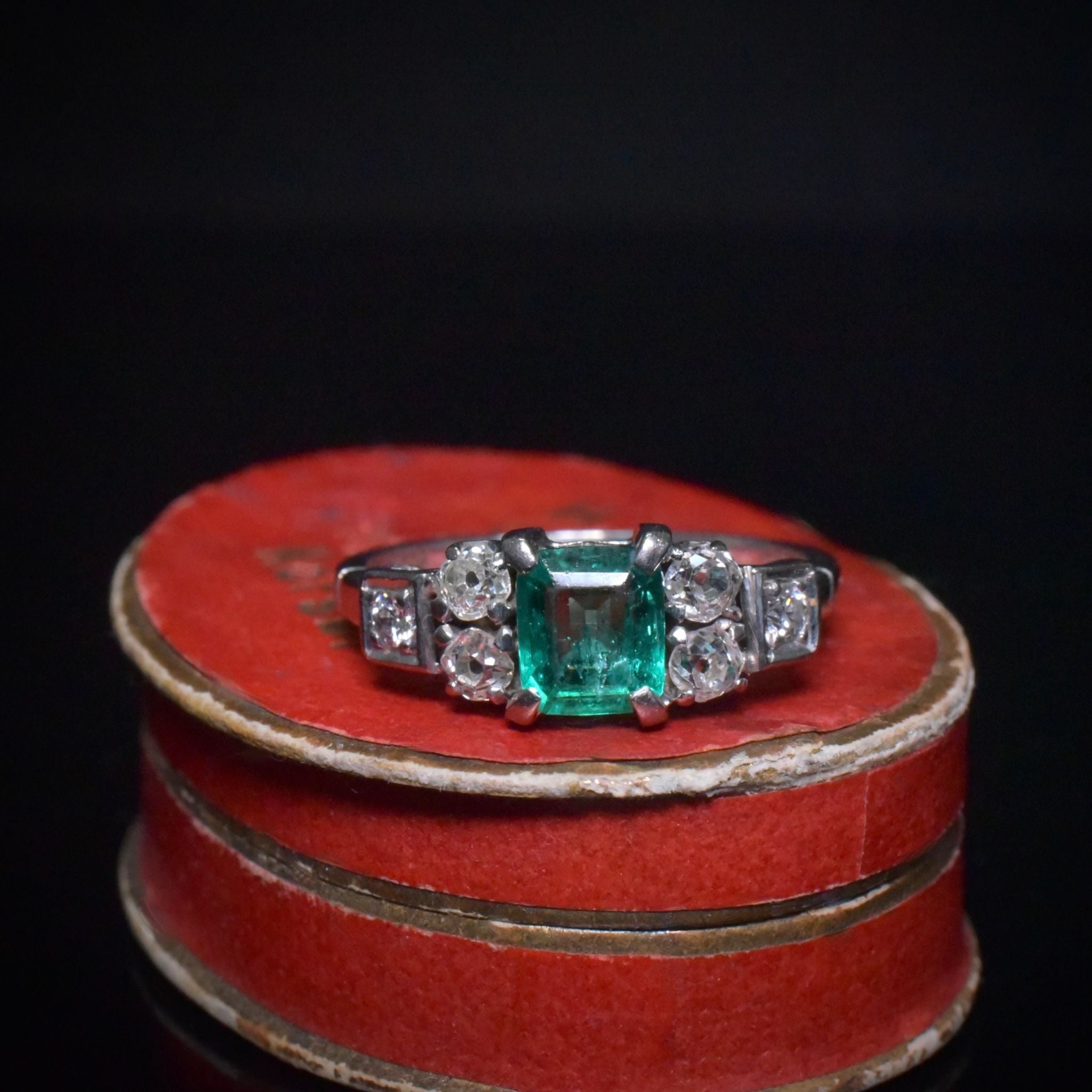 Antique Australian Platinum / 18ct White Gold Emerald And Diamond Ring Circa 1920’s-30’s