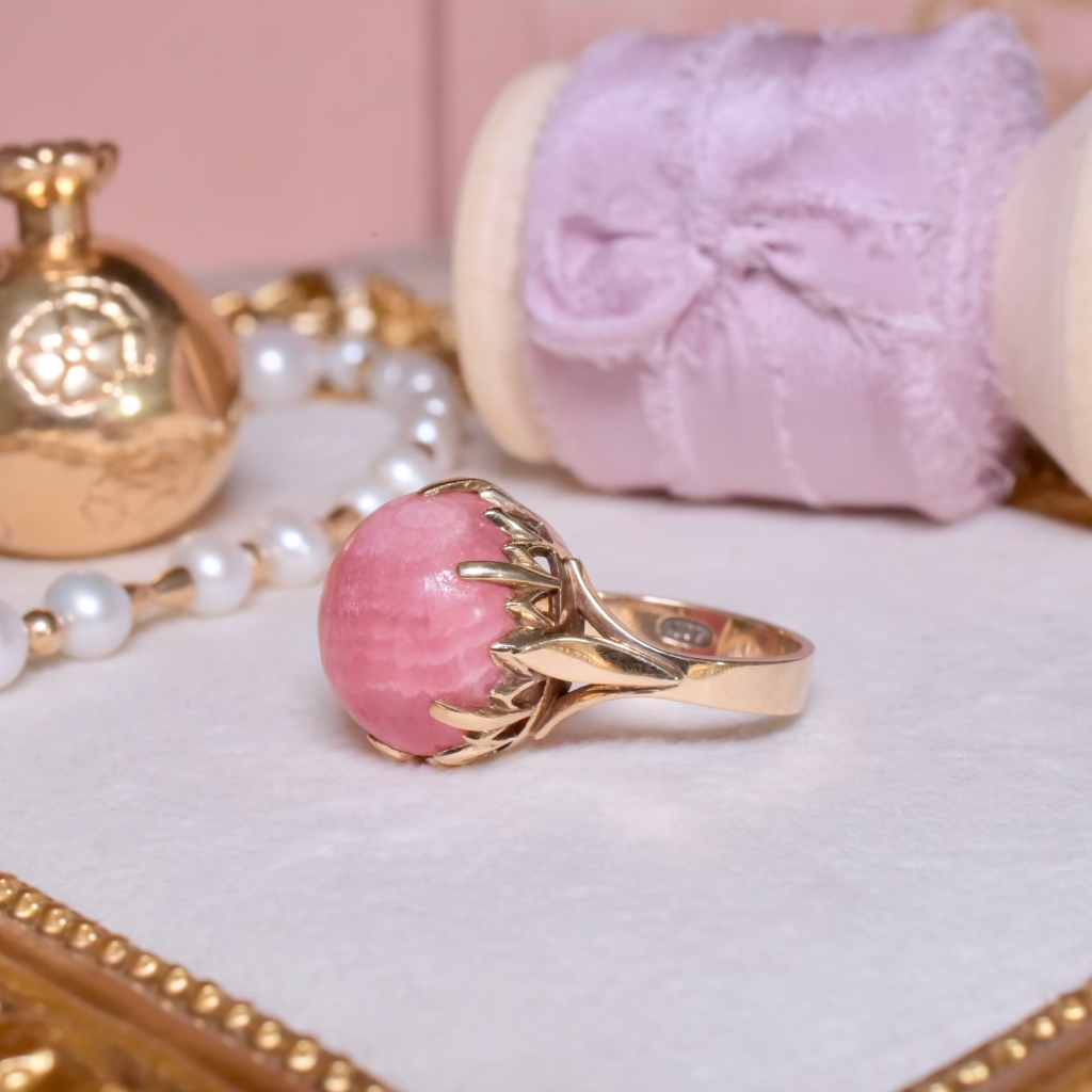 Vintage 9ct Yellow Gold And Rhodochrosite Ring