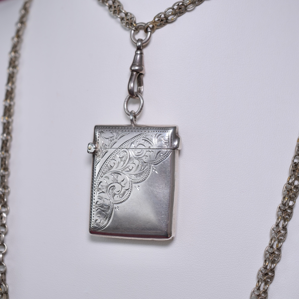 Antique Sterling Silver Match Safe Vesta Case - Birmingham 1904