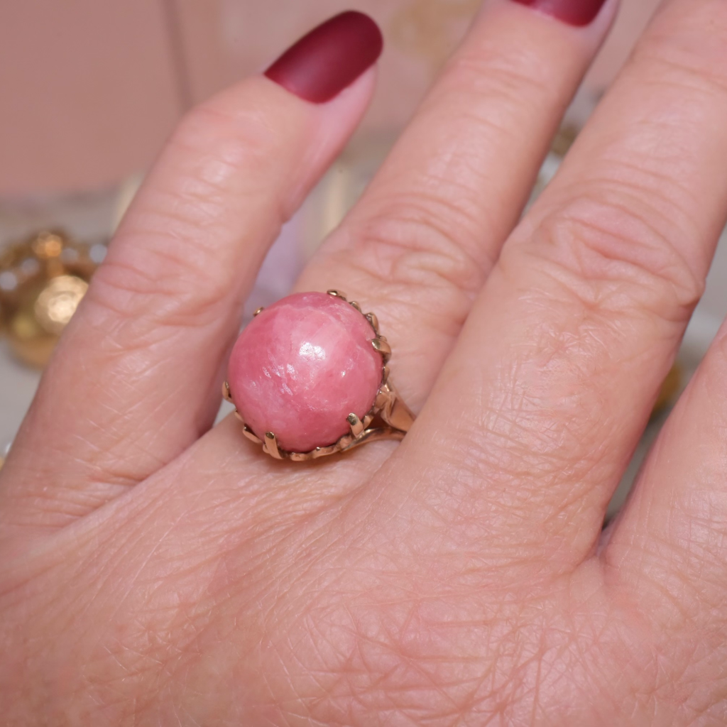 Vintage 9ct Yellow Gold And Rhodochrosite Ring