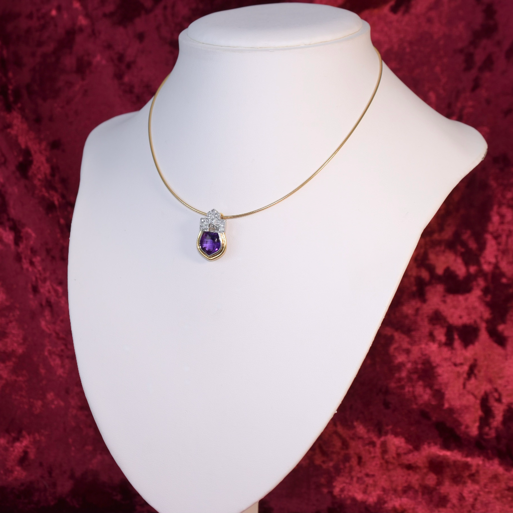 Contemporary 9ct Gold Amethyst And Diamond Pendant