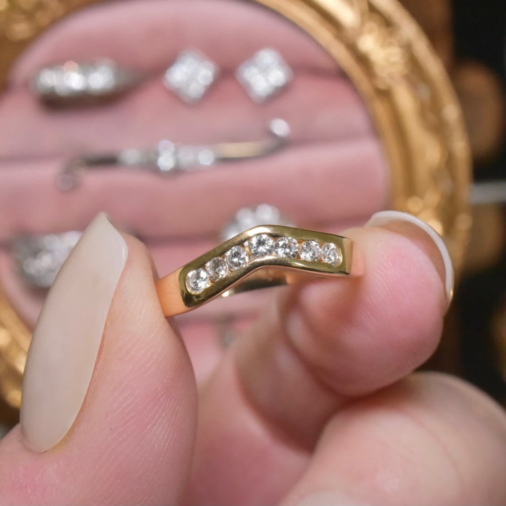 Modern 18ct Yellow Gold And Diamond Chevron Band