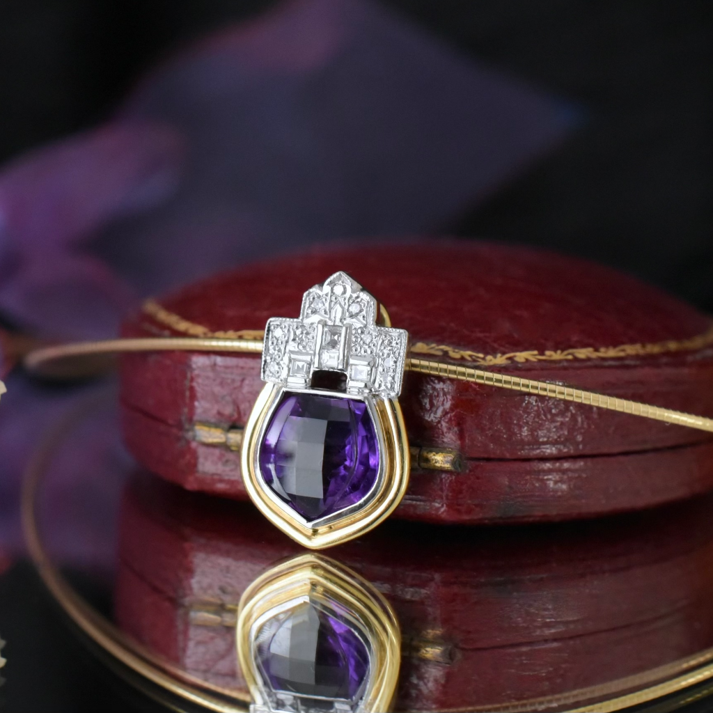 Contemporary 9ct Gold Amethyst And Diamond Pendant