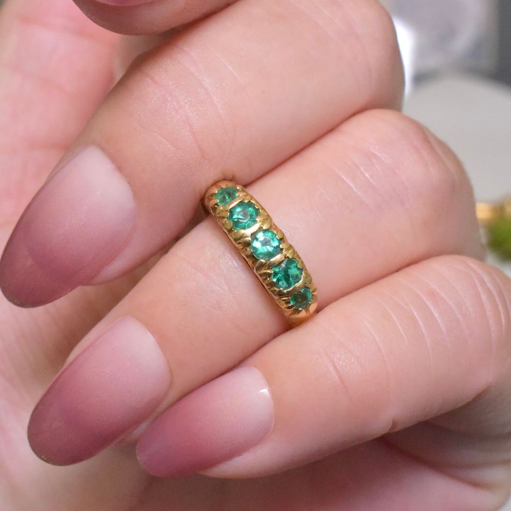 Superb Antique Australian 18ct Yellow Gold And Emerald Half Hoop By Willis And Sons Circa 1900