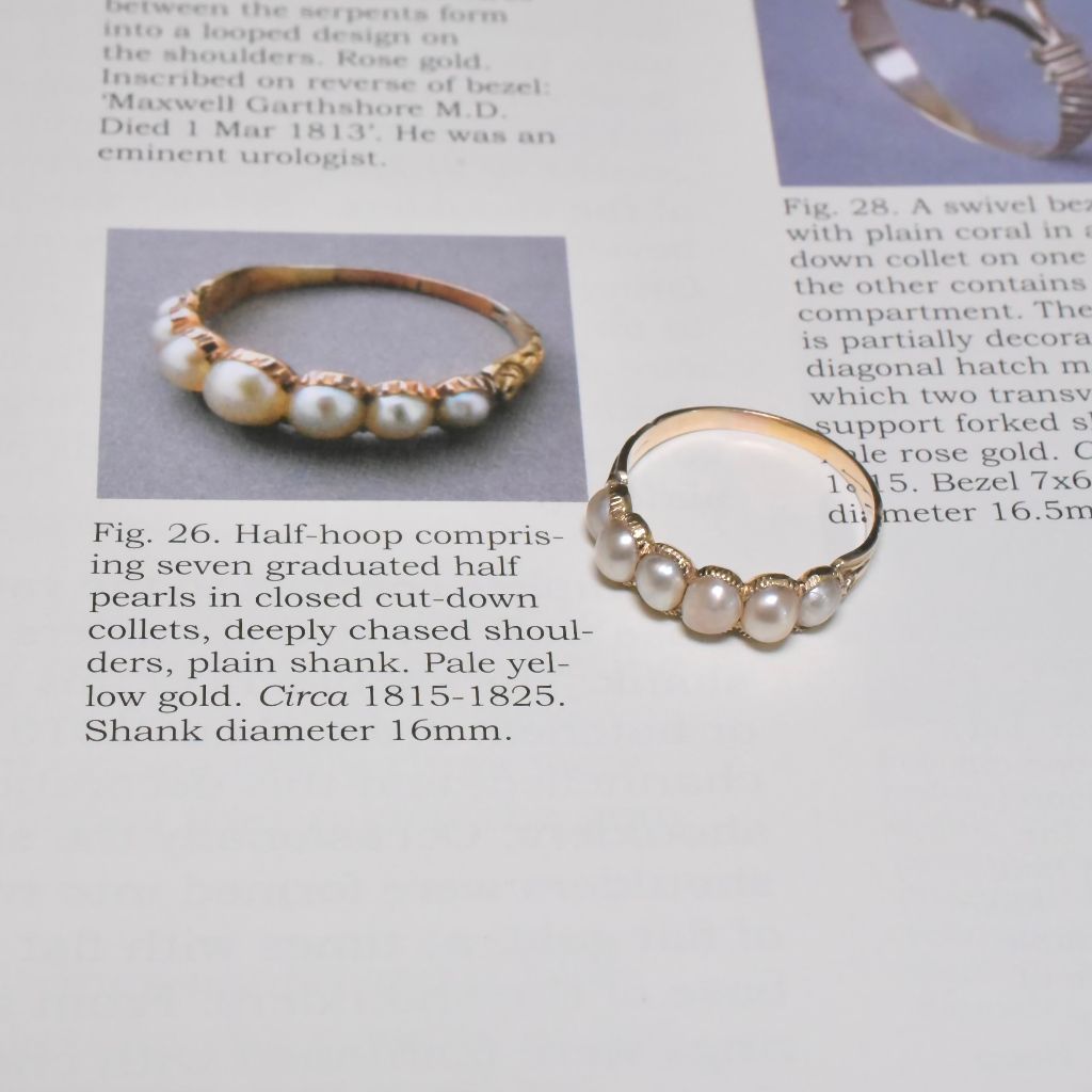 Antique Georgian 15ct Yellow Gold Natural Half Five Pearl Half Hoop Ring Circa 1815-1825