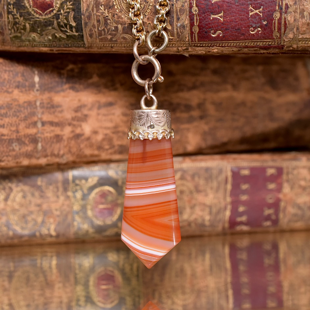 Antique Australian 9ct Rose Gold Banded Agate Fob Pendant circa 1890-1900