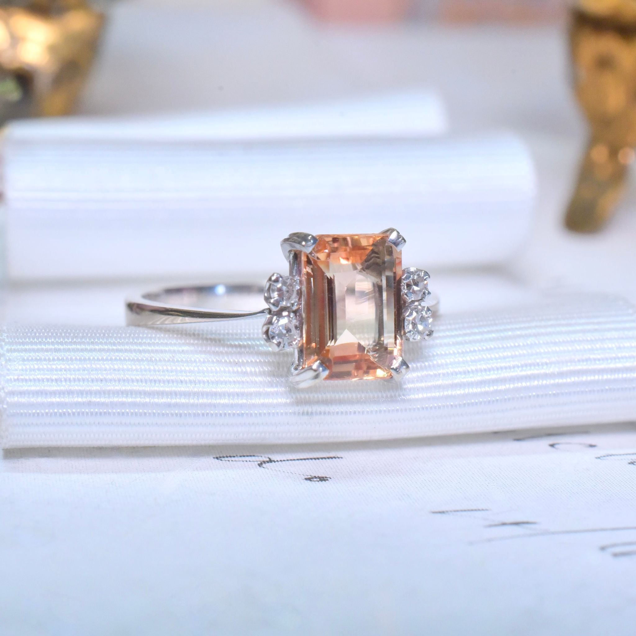 Vintage 18ct White Gold Imperial Topaz And Diamond Ring