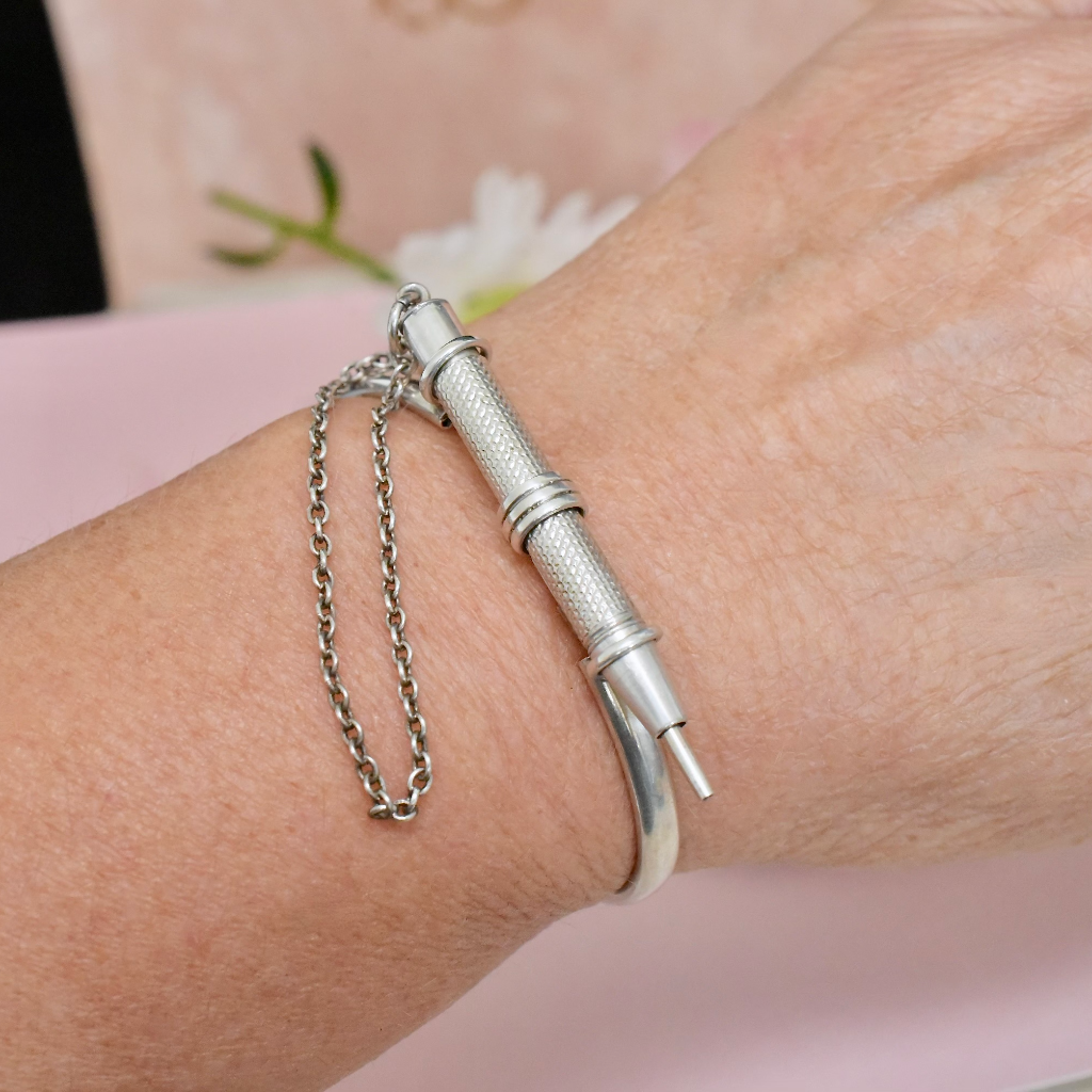 Antique Victorian Sterling Silver Propelling Pencil Bangle Circa 1900