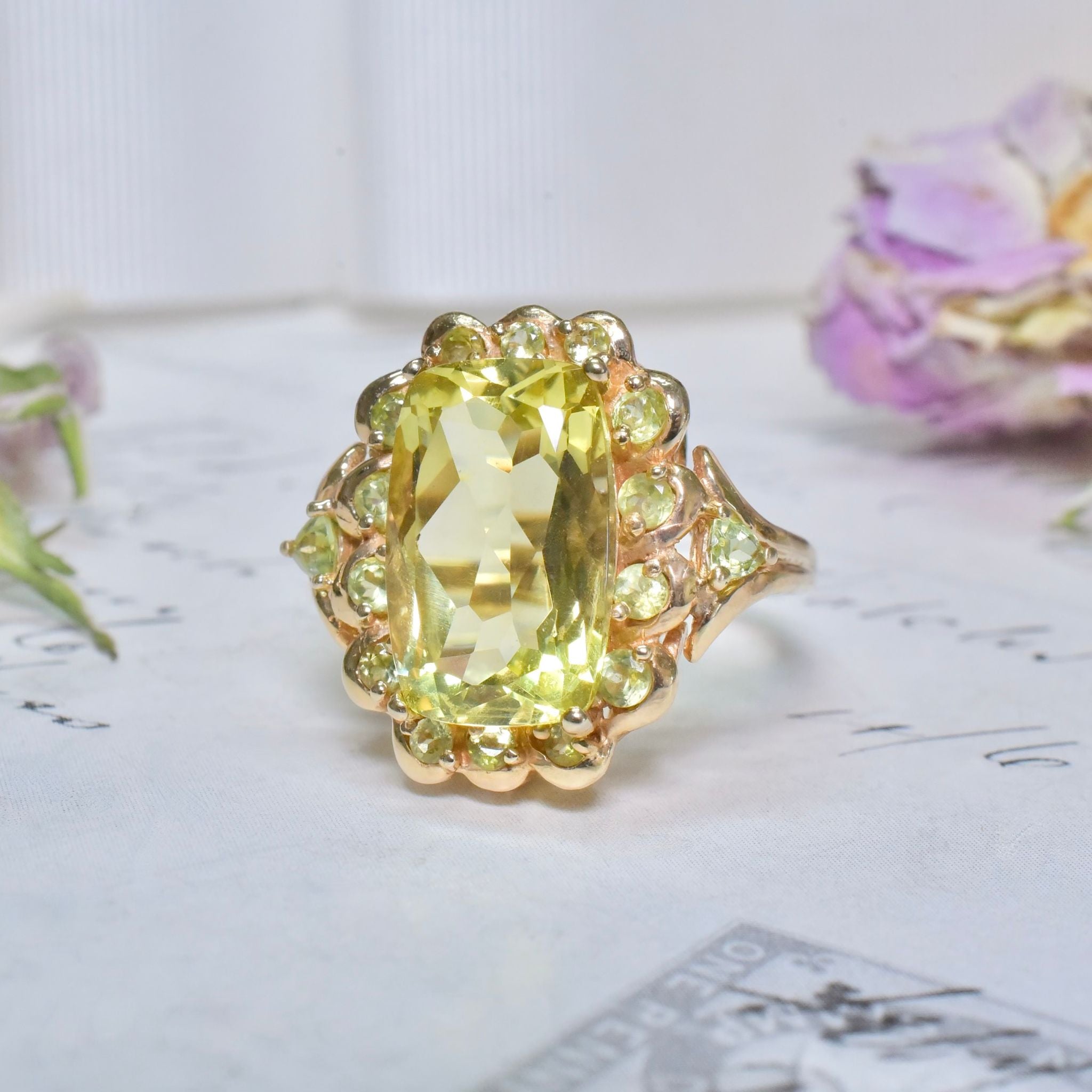 Contemporary 9ct Yellow Gold Lemon Quartz And Peridot Ring