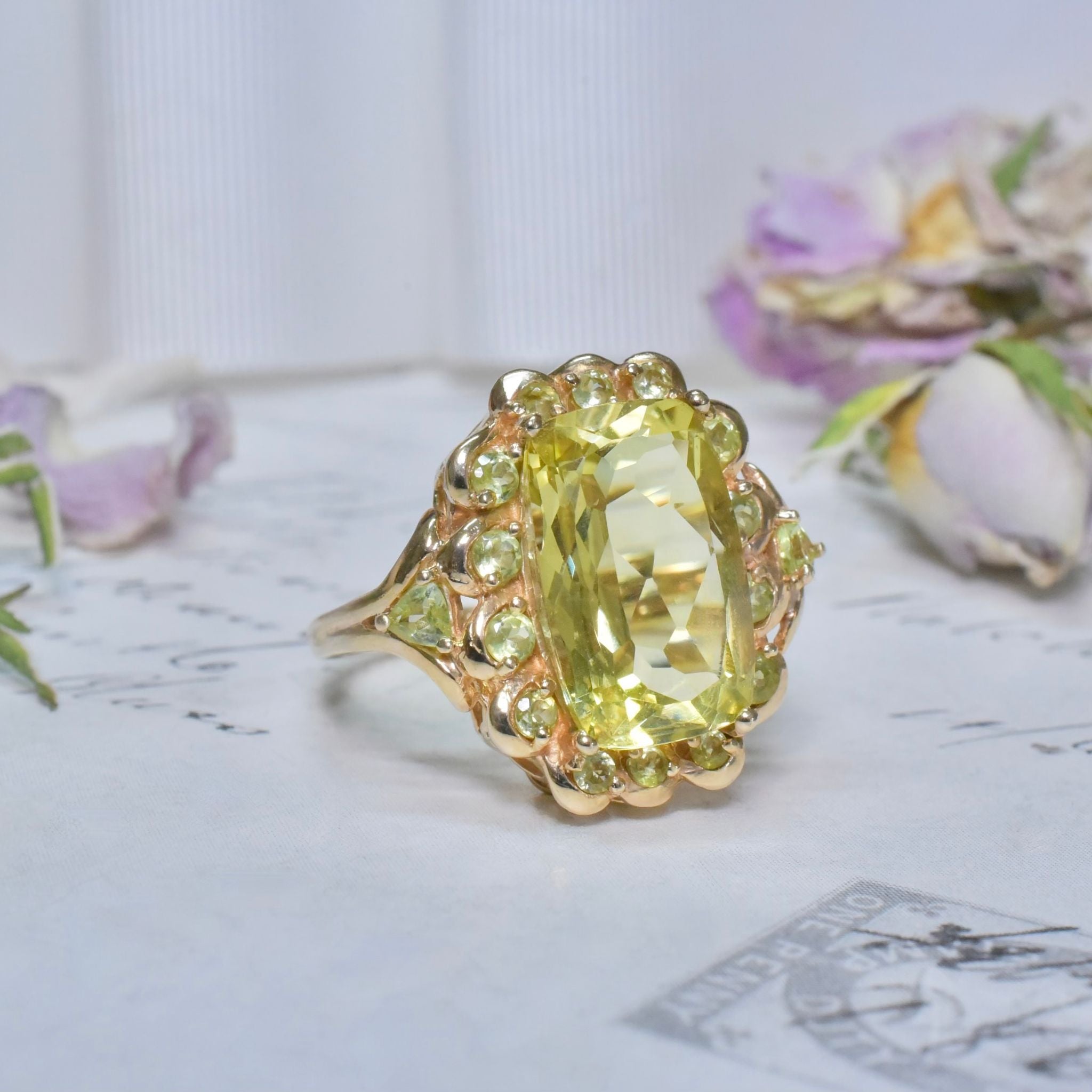 Contemporary 9ct Yellow Gold Lemon Quartz And Peridot Ring