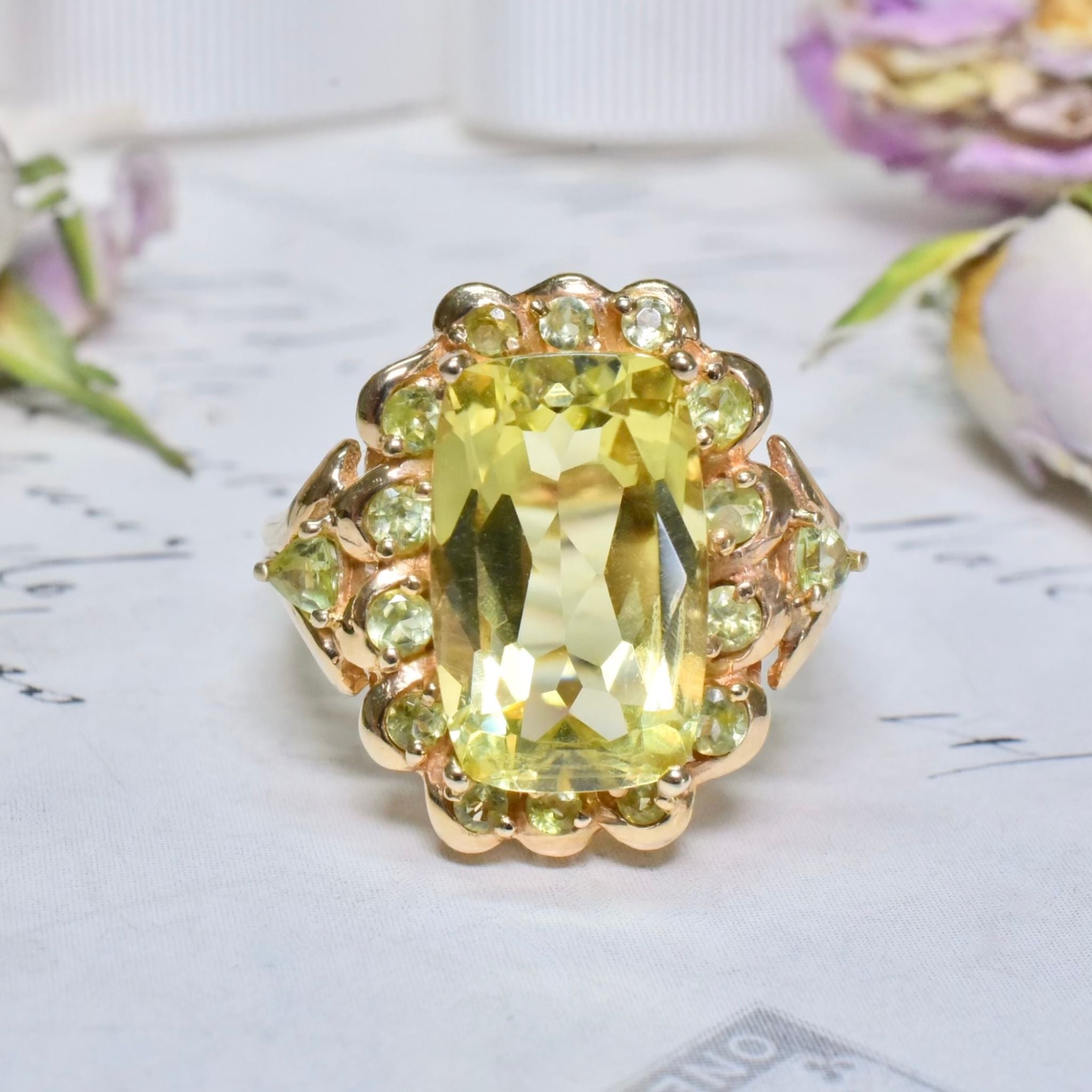 Contemporary 9ct Yellow Gold Lemon Quartz And Peridot Ring