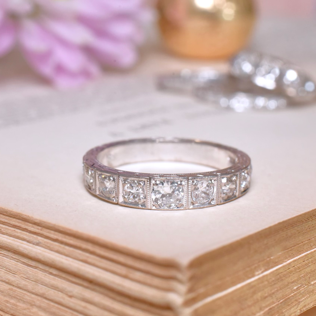 Antique Art Deco 18ct White Gold And Diamond ‘Cherry Blossom’ Half Hoop Ring Circa 1920-30’s