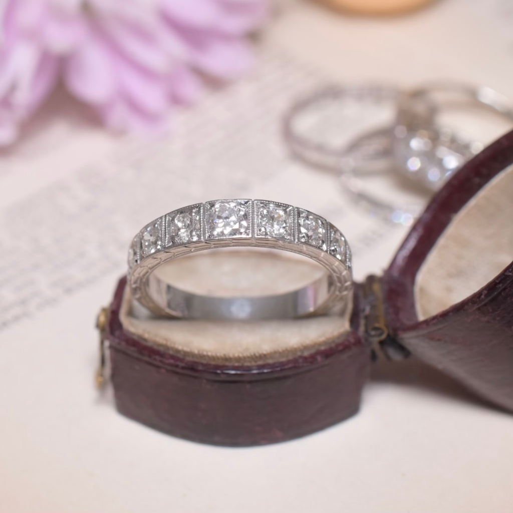 Antique Art Deco 18ct White Gold And Diamond ‘Cherry Blossom’ Half Hoop Ring Circa 1920-30’s