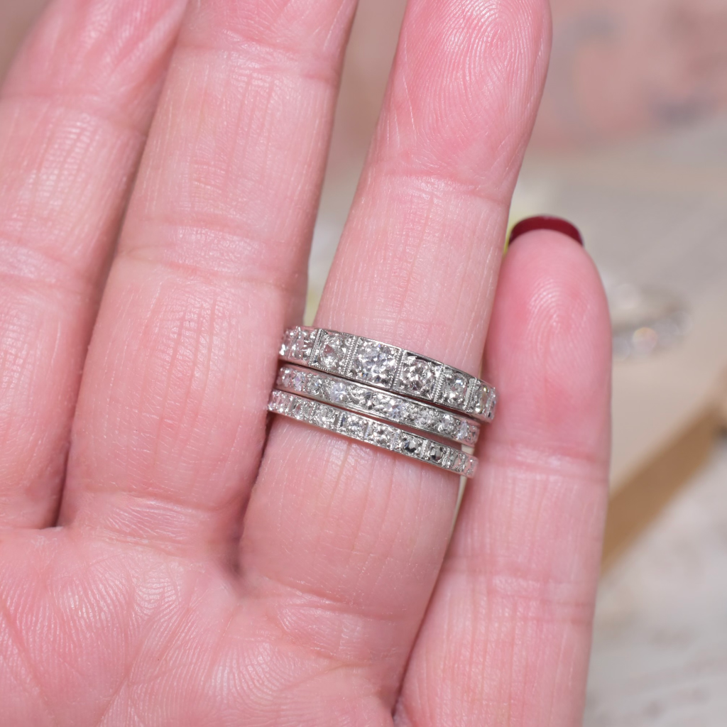 Antique Art Deco 18ct White Gold And Diamond ‘Cherry Blossom’ Half Hoop Ring Circa 1920-30’s