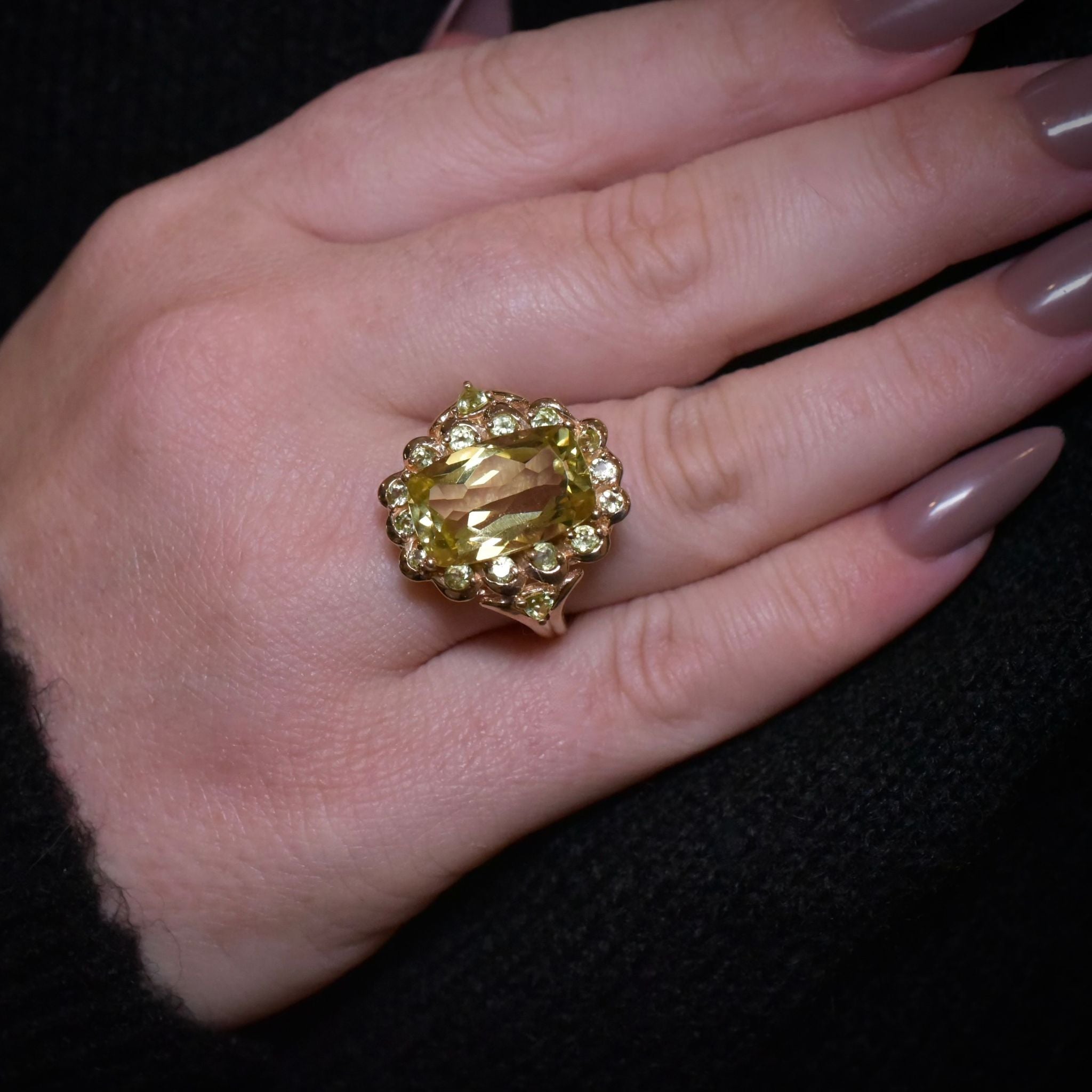 Contemporary 9ct Yellow Gold Lemon Quartz And Peridot Ring