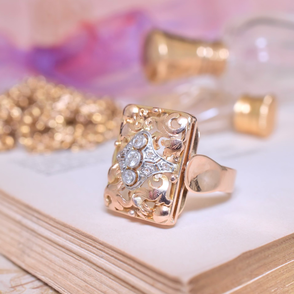 Antique Art Deco 14ct Rose Gold And Diamond Ring Circa 1925