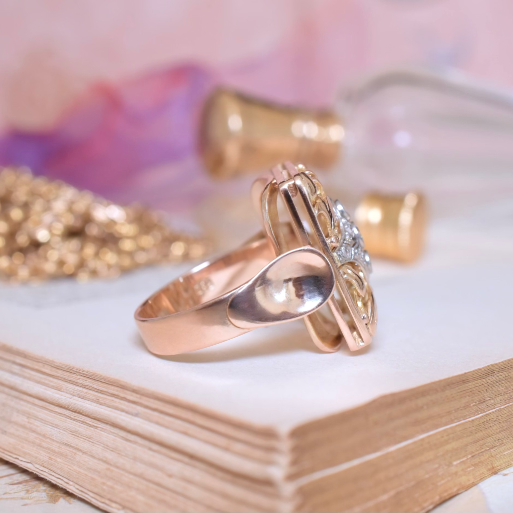 Antique Art Deco 14ct Rose Gold And Diamond Ring Circa 1925