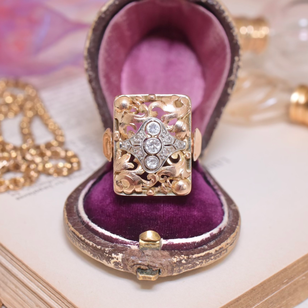 Antique Art Deco 14ct Rose Gold And Diamond Ring Circa 1925