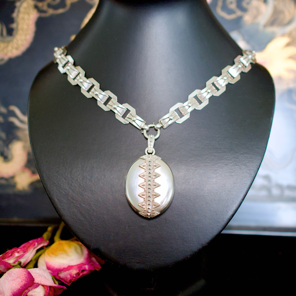 Victorian Sterling Silver Locket and Bookchain Collar Circa 1880-90