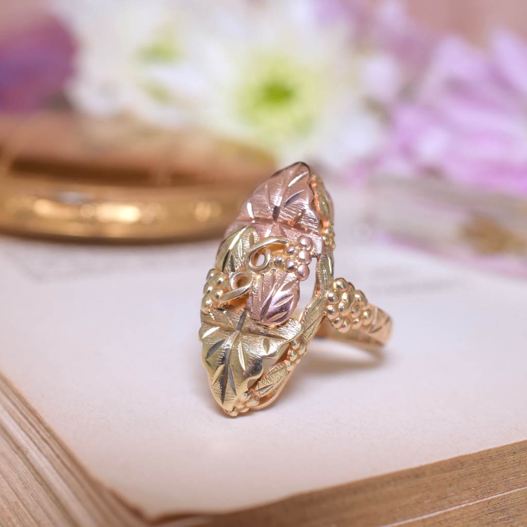 Estate 10ct Tri-Colour ‘Black Hills’ Gold Navette Ring