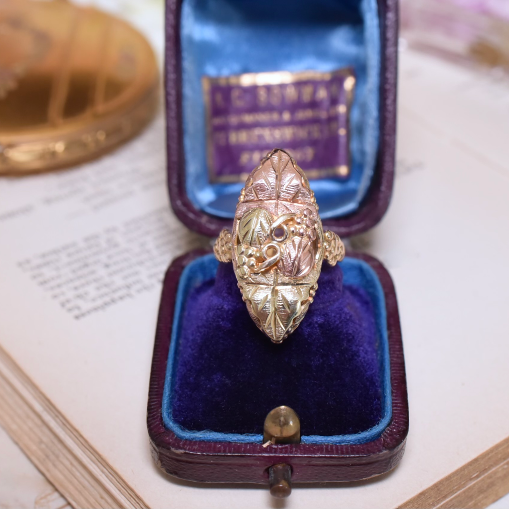 Estate 10ct Tri-Colour ‘Black Hills’ Gold Navette Ring