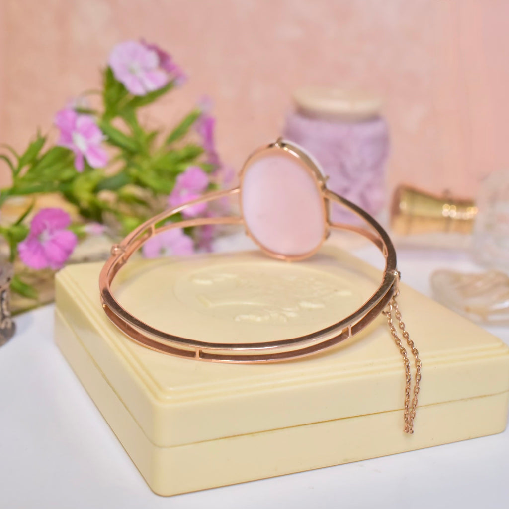 Antique Australian 9ct Rose Gold Conch Shell Cameo Bangle By A. Benjamin And Sons Pty Ltd Circa 1910-15