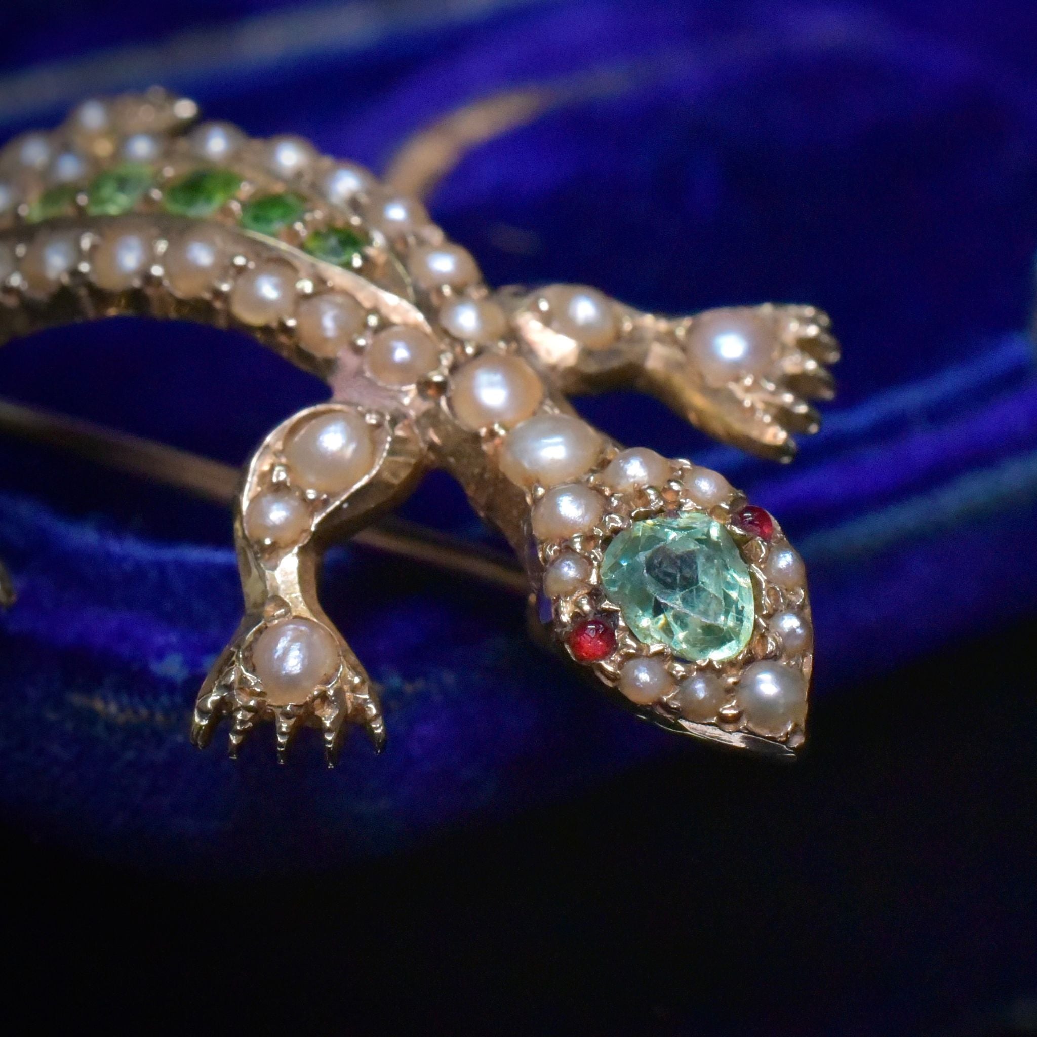 Antique Australian 15ct Gold Demantoid Garnet And Seed Pearl ‘Salamander’ Circa 1910
