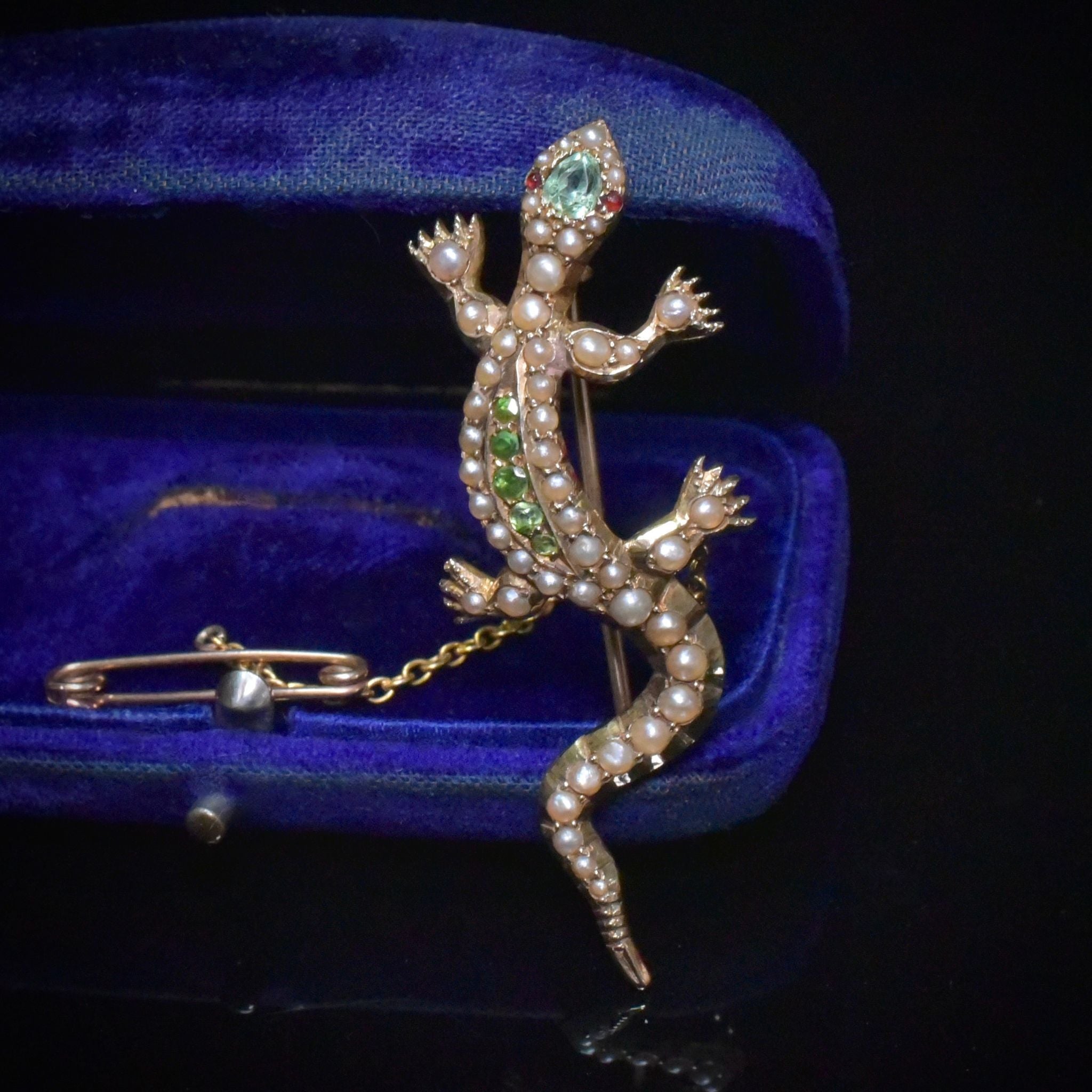 Antique Australian 15ct Gold Demantoid Garnet And Seed Pearl ‘Salamander’ Circa 1910