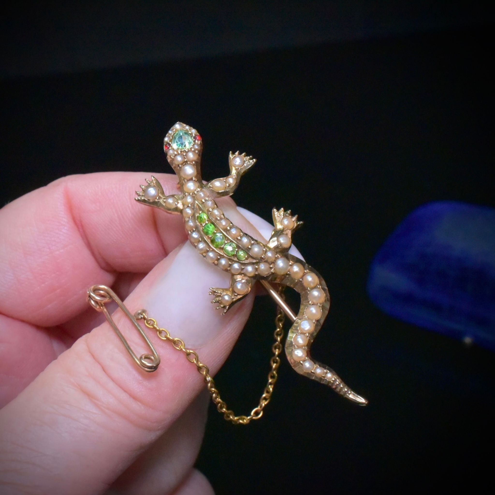 Antique Australian 15ct Gold Demantoid Garnet And Seed Pearl ‘Salamander’ Circa 1910