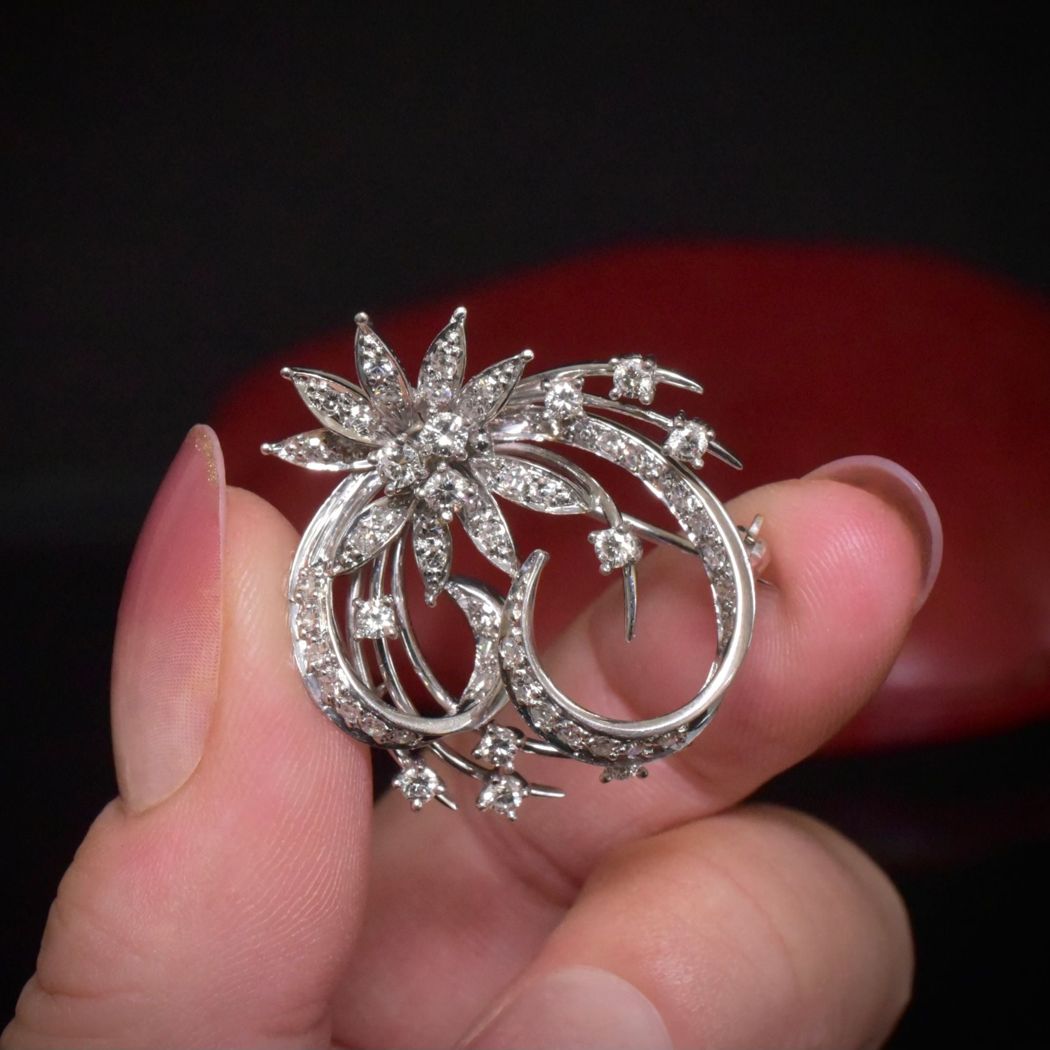 Estate Vintage 18ct Gold And Diamond Daisy Floral Spray Brooch Circa 1950-60’s