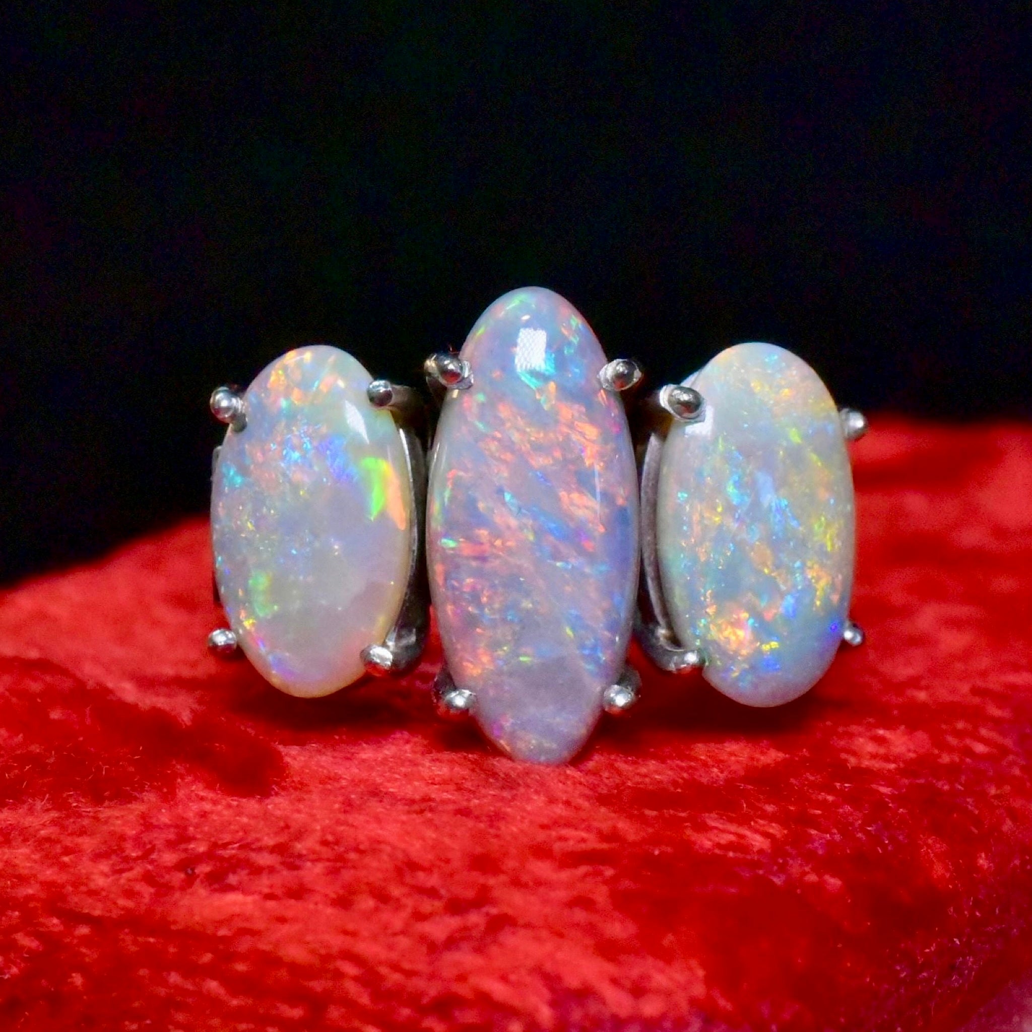 Vintage 9ct White Gold Solid Opal Ring Independent Gemmological Valuation Included $8,500 AUD