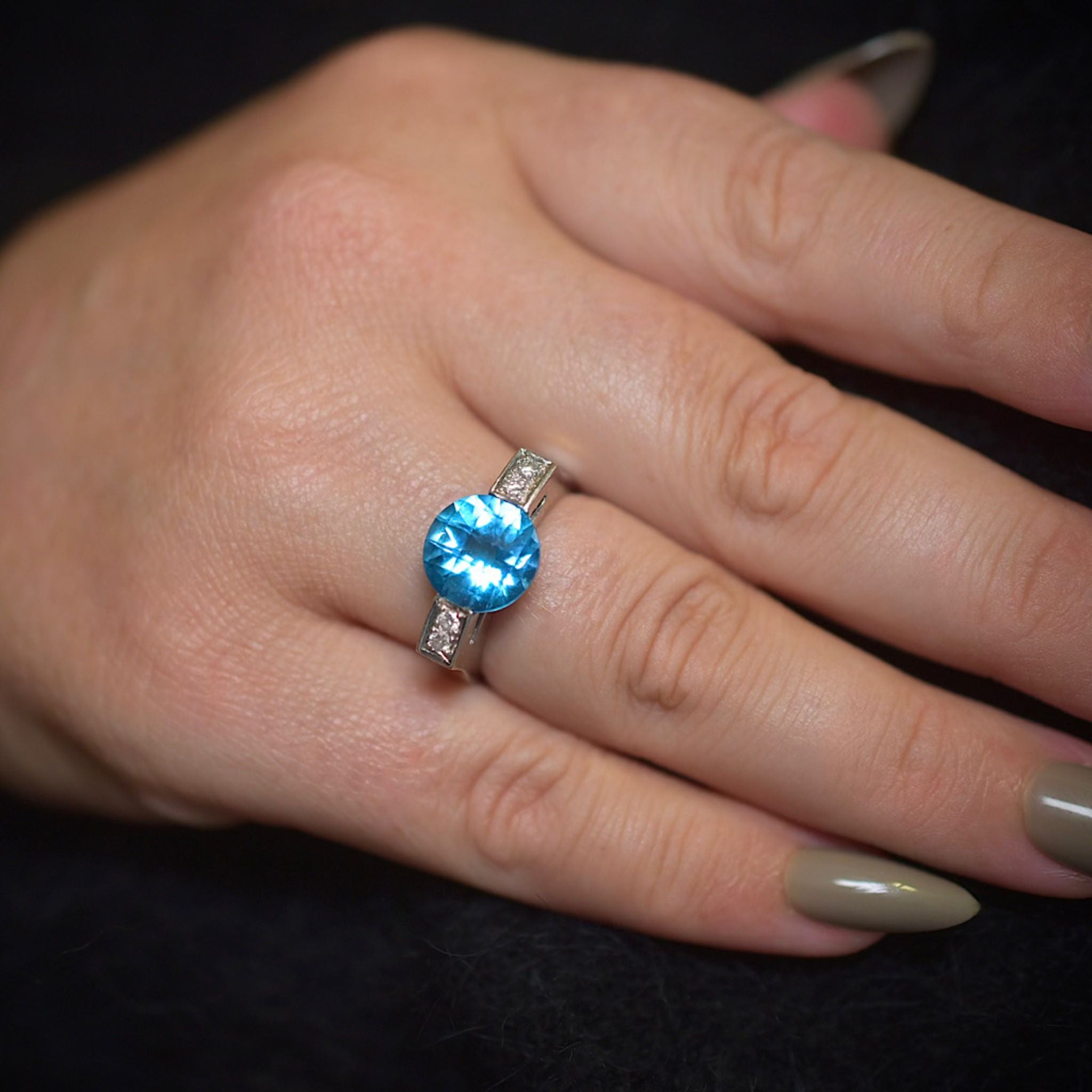 Superb 18ct White Gold Swiss blue Topaz And Diamond Ring