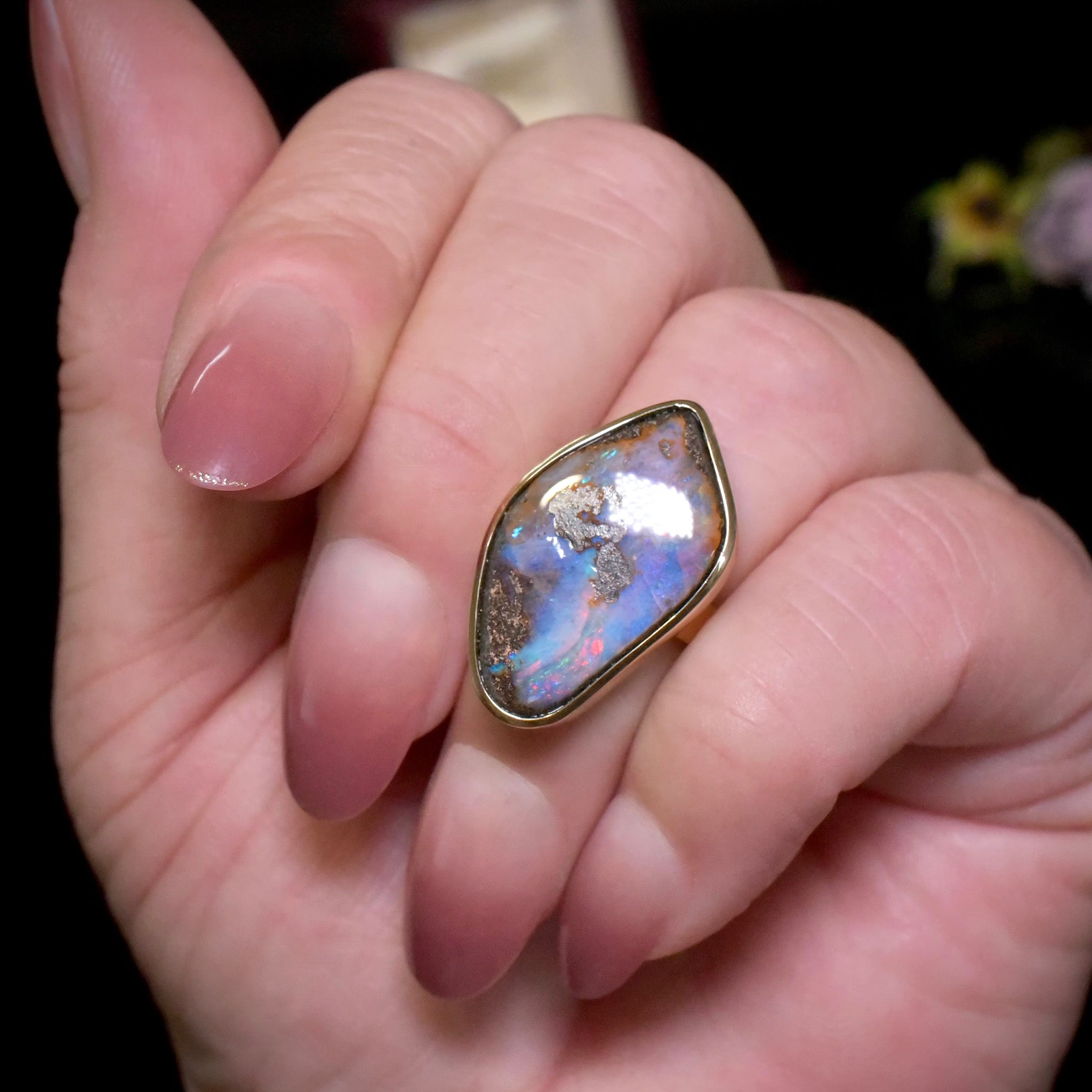 Contemporary 9ct Yellow Gold Freeform Boulder Opal Ring