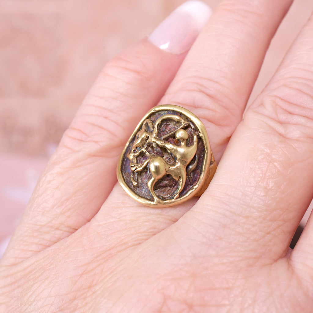 Artisan Crafted Contemporary 9ct Yellow Gold ’Sagittarius’ Ring