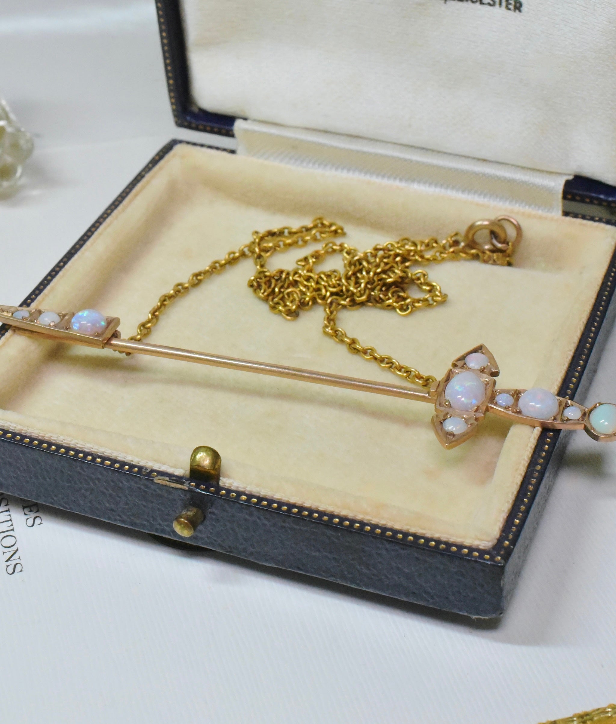 Superb Antique Australian 9ct Rose And Yellow Gold Solid White Opal ‘Jabot’ Pendant Necklace Circa 1900-1915