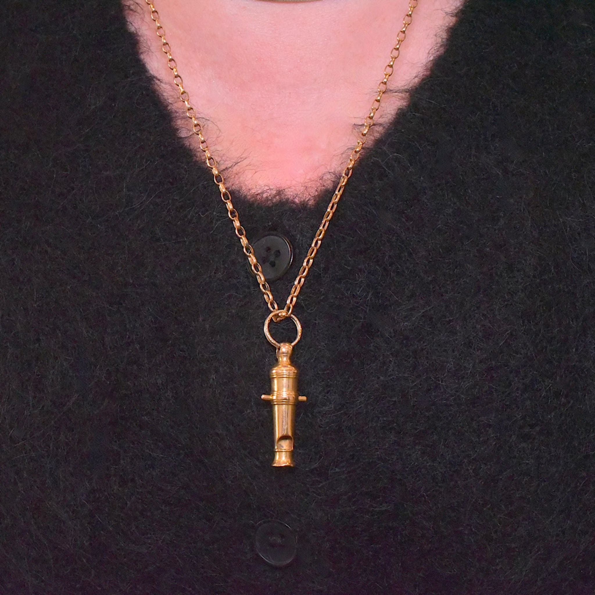 Antique Victorian 15ct (And 9ct) Yellow Gold ‘Whistle’ Canon Pendant With Antique Engraved Split Ring