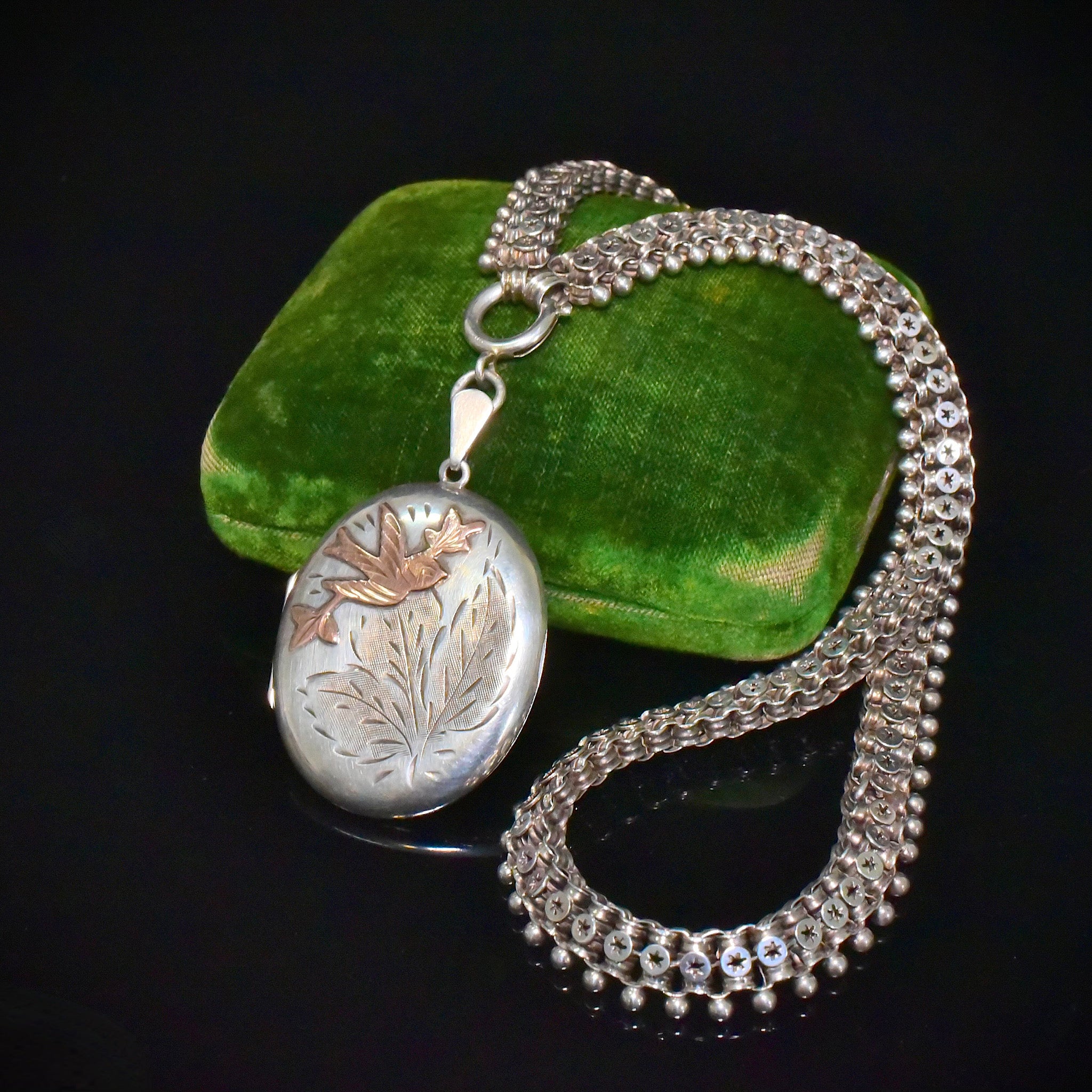 Antique Sterling Silver Bookchain And Antique ‘Style’ Sterling Silver Locket (Birmingham 1976)