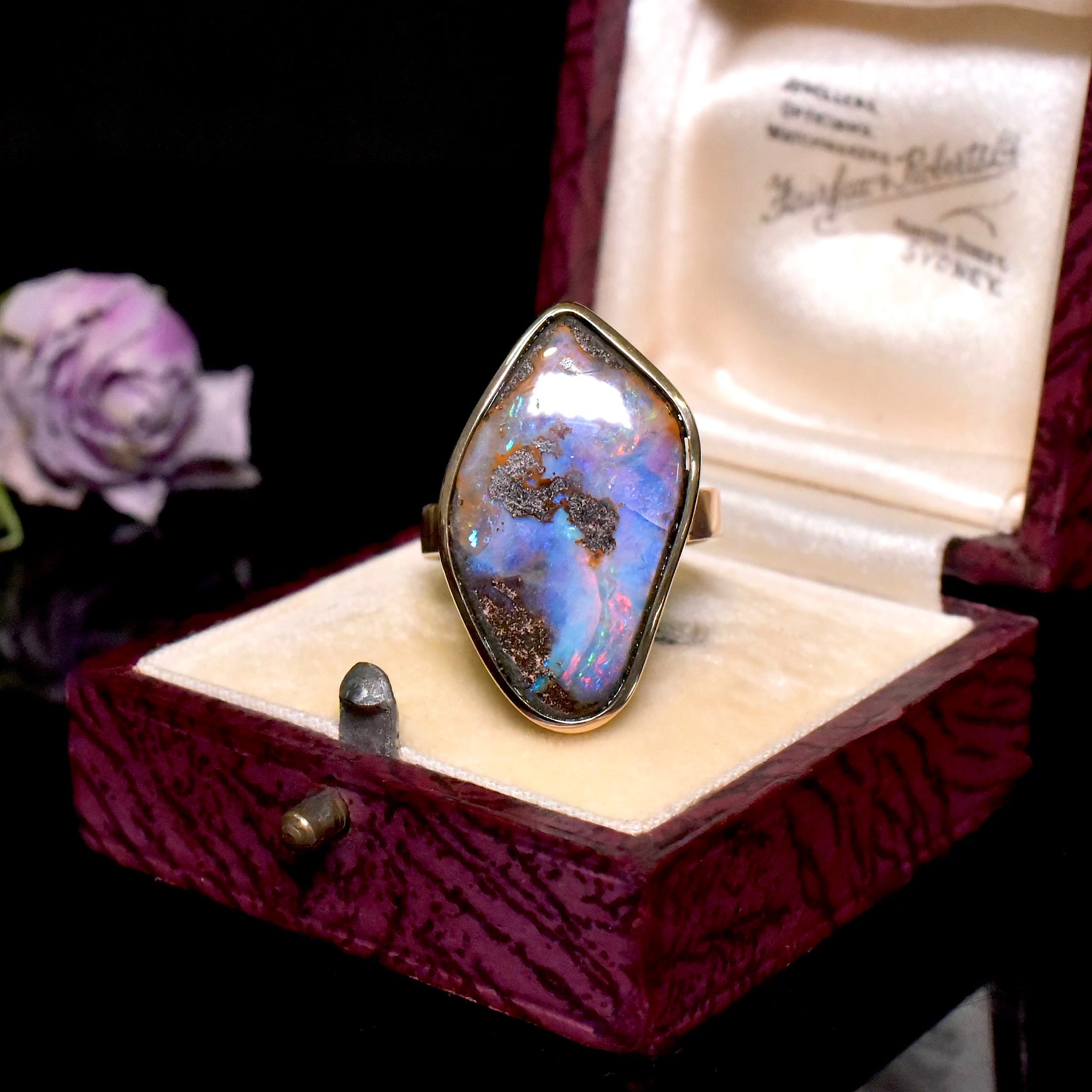 Contemporary 9ct Yellow Gold Freeform Boulder Opal Ring