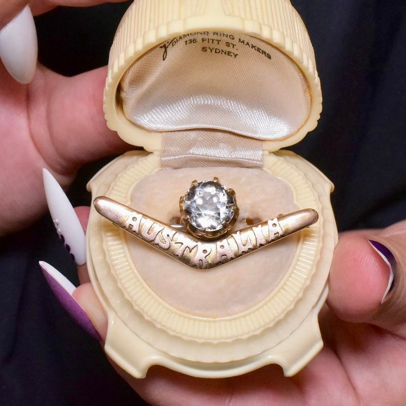 Antique Edwardian Australian 9ct Yellow Gold Antique-Cut Quartz ‘Australia’ Federation Boomerang Brooch