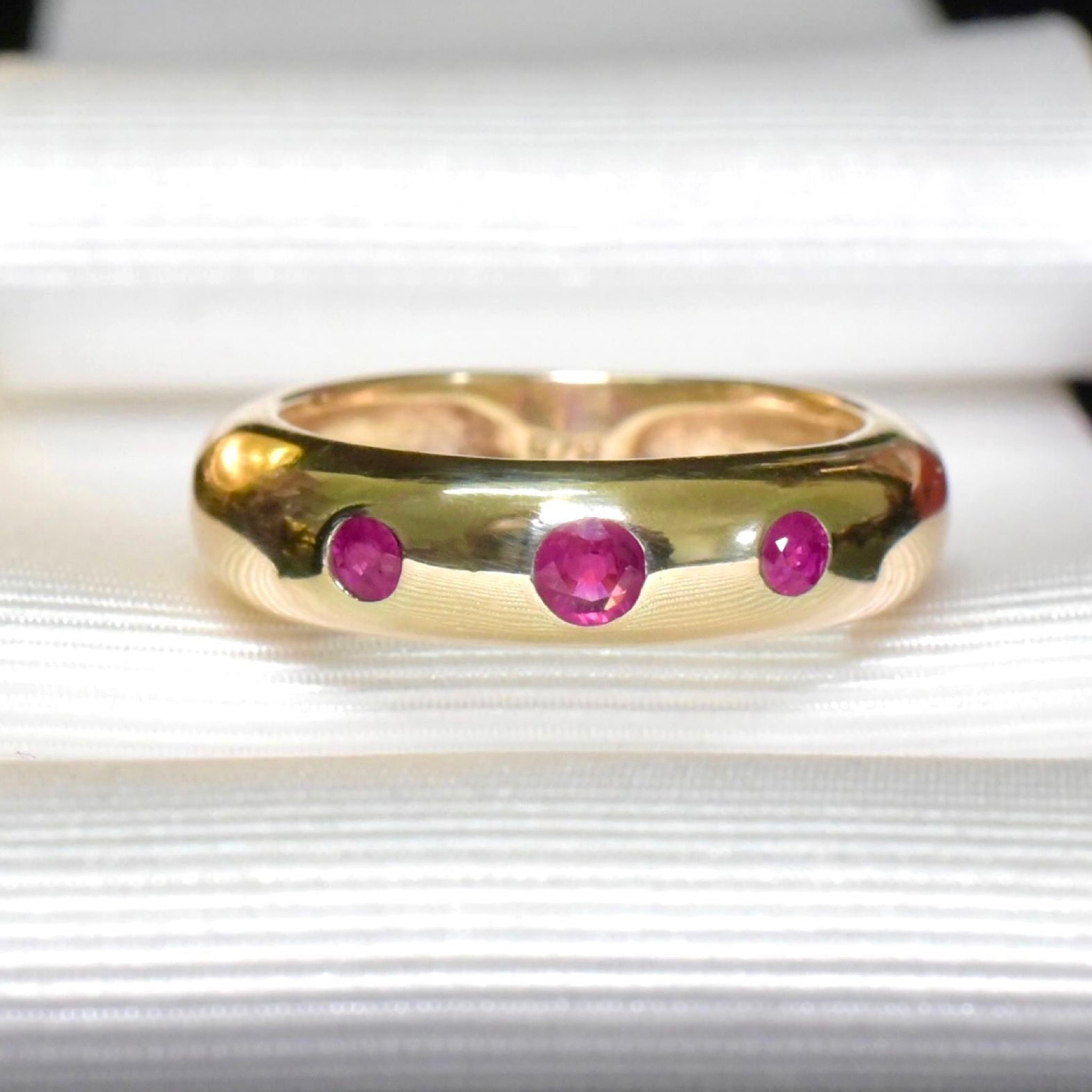Contemporary 9ct Yellow Gold And Ruby ‘Tube’ Ring