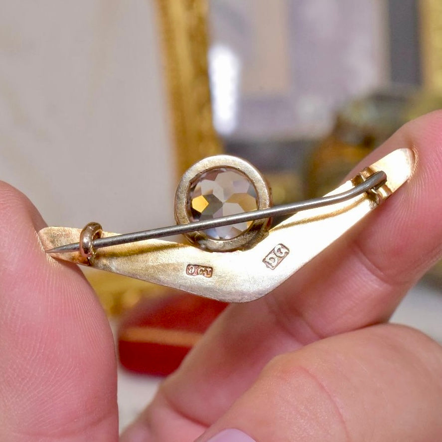 Antique Edwardian Australian 9ct Yellow Gold Antique-Cut Quartz ‘Australia’ Federation Boomerang Brooch