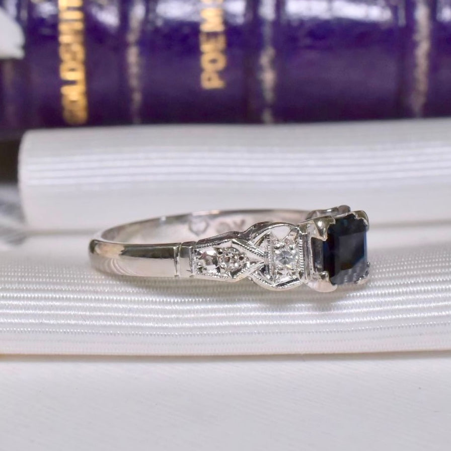 Vintage Australian 18ct White Gold Natural Sapphire And Diamond Ring