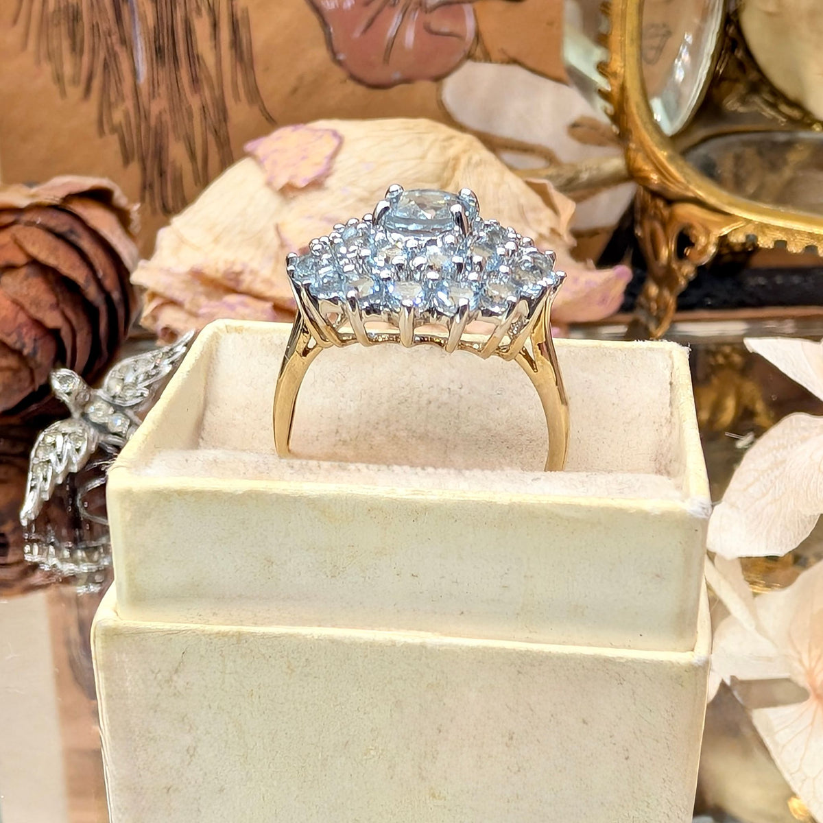 Contemporary 9ct Yellow Gold Goshenite Daisy Cluster Ring — Birmingham 2004