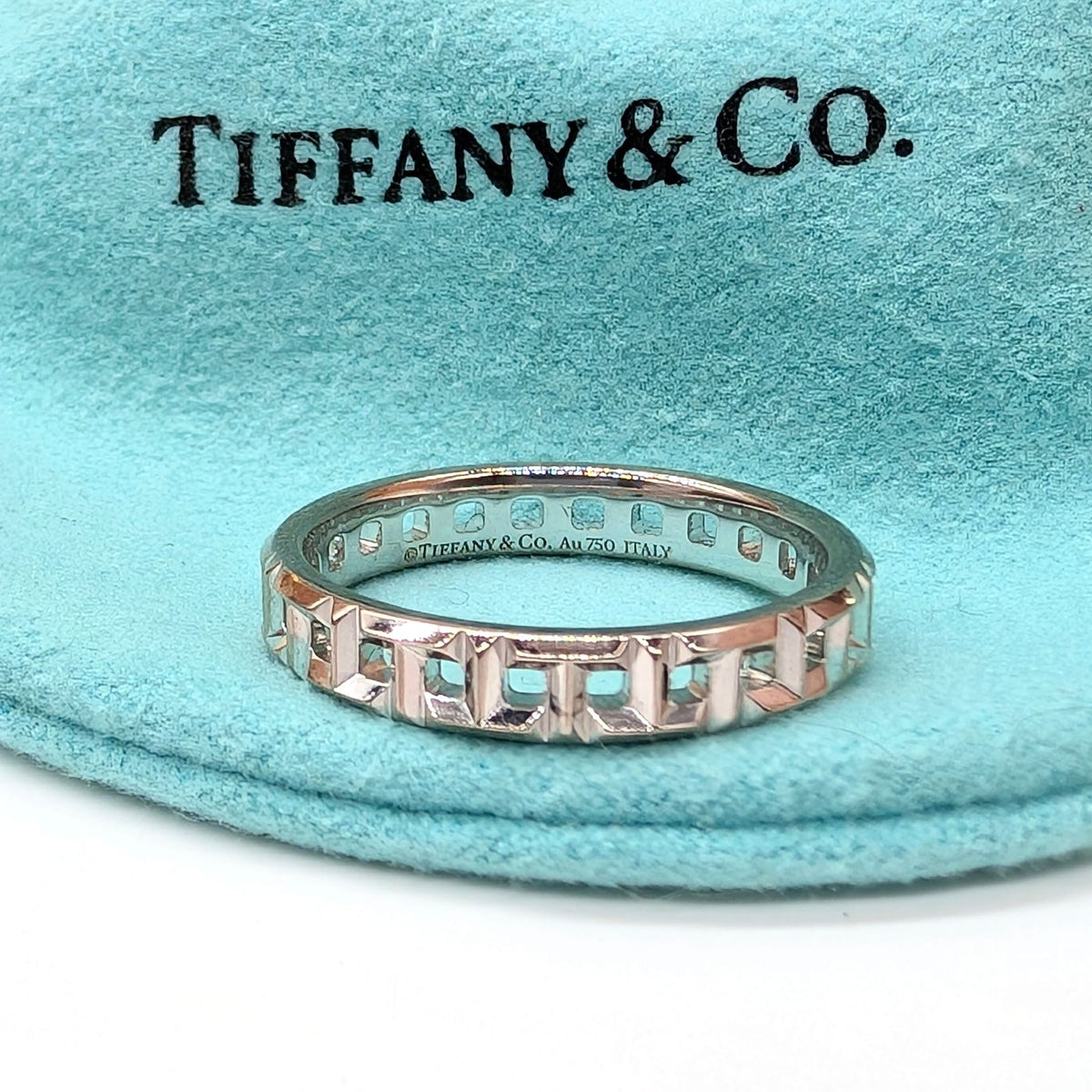 Contemporary 18ct White Gold Tiffany & Co. ‘Tiffany T True Narrow’ Ring Complete With Pouch, Signature Tiffany Blue Paper Bag And 2024 Receipt RRP $2900.00 AUD