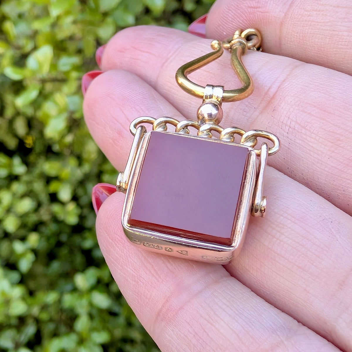 Antique Edwardian 9ct Rose Gold Bloodstone & Carnelian Spinner Fob - Edward Durban & Co., Chester 1901